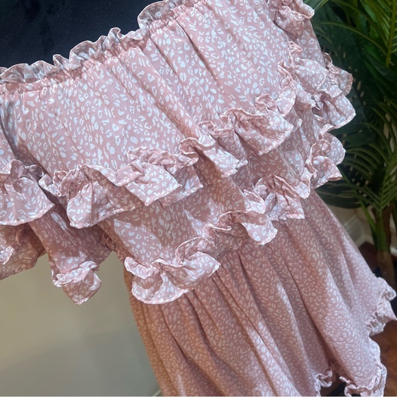 Saints & Secrets FASHION PINK FLORAL PRINT OFF SHOULDER RUFFLE DRESS Large - Picture 5 of 11